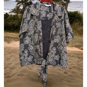 Alfred Dunner Layered Tie Front Black Tan Blouse Size 14